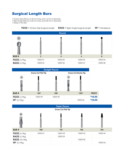 Friction Grip Oral Surgical Burs - # 557