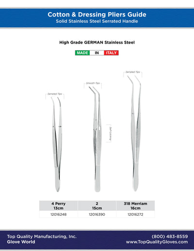 Cotton And Dressing Pliers - Serrated Handle - Perry 4 - 13cm, & Self-Locking - 15 cm - (Sale)