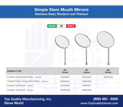 Plane Simple Stem Mouth Mirrors - #6 - 26 mm (Sale)
