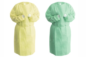 Top Quality Tie Back Isolation Gown Knit Cuff - Green & Yellow - Regular (Sale)