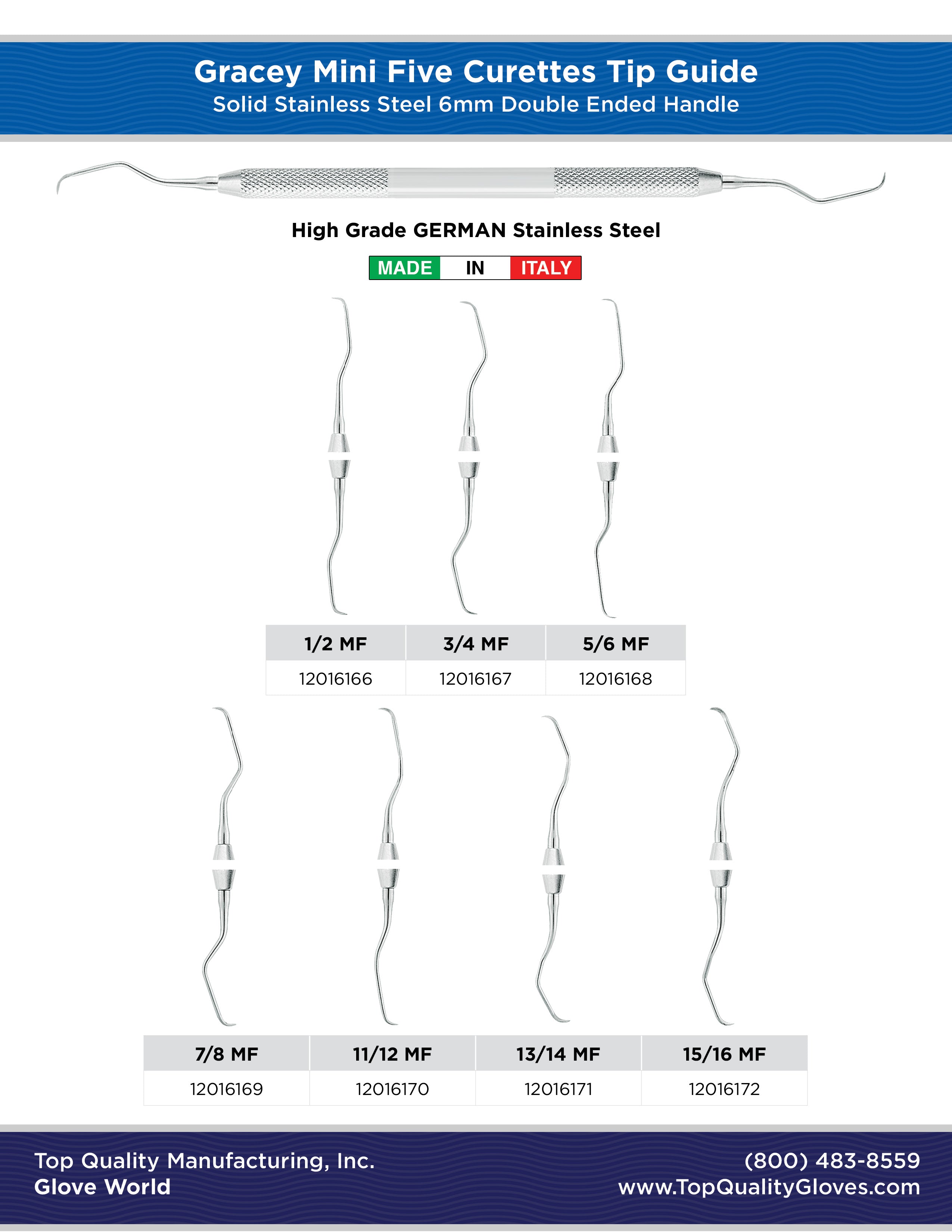 Mini Five Gracey Curettes - Solid Stainless Steel Handle - 7/8, 11/12 ...